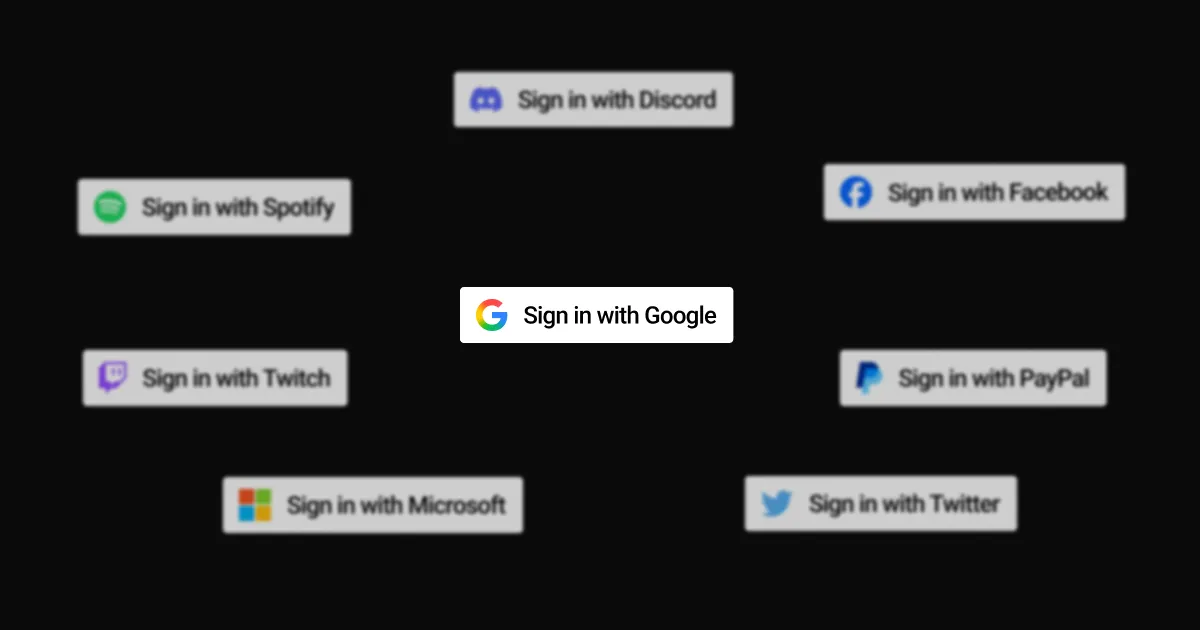 A “Sign in with Google” button in the center, surrounded by seven other buttons all slightly blurred and faded out